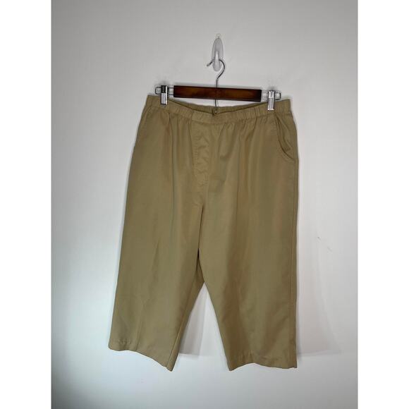 Kim Rogers khaki cropped capri gauchos pants women's petite 14 light weight - Picture 7 of 14